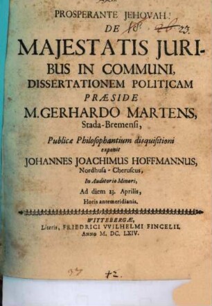 De maiestatis iuribus in communi dissertatio politica