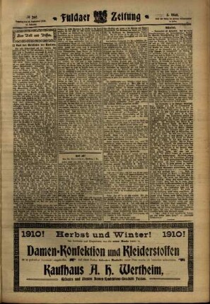 Dritte Ausgabe vom Samstag, den 10. September 1910.