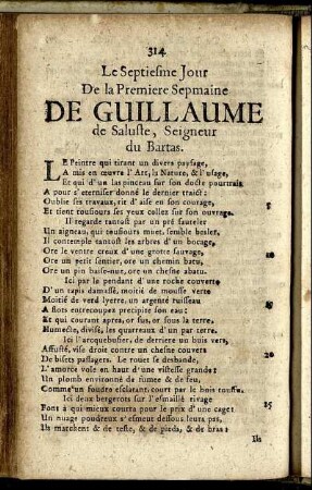 Le Septiesme Jour De la Premiere Sepmaine De Guillaume de Saluste, Seigneur du Bartas = Der Siebende Tag Der Ersten Woche ...