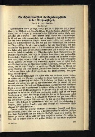 ¬Die¬ Schülerwerkstatt als Erziehungsstätte in der Weihnachtszeit : (Fortsetzung)
