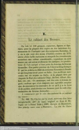 I. Le cabinet des Bronzes