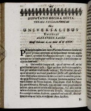 Disputatio Decima Sexta. Theses Philosophicæ De Universalibus.