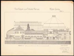 Ausstellungsgebäude für eine Gartenbaugesellschaft Schinkelwettbewerb 1907: Ansicht Seitenfassade 1:100