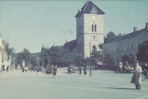 Reisefotos Norwegen. Trondheim, Kongens gate. Blick zur Feldsteinkirche Unserer lieben Frau (Var Frue Kirke/ 13. Jh.)