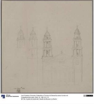 Entwürfe zu Türmen & Entwurf zu einer Kirche mit Doppelturmfassade