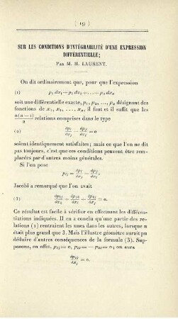 Sur les conditions d'intégrabilité d'une expression différentielle.
