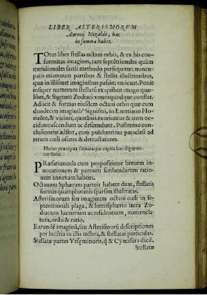 Liber Asterismorum Antonii Mizaldi, hæc in summæ habet.