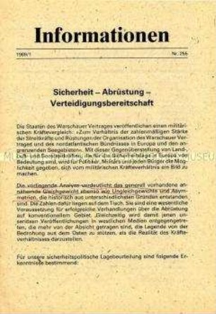 Parteiinformation der SED zu Fragen der Abrüstung