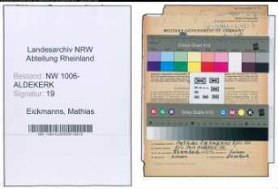 Entnazifizierung Mathias Eickmanns , geb. 15.04.1904 (Landwirt)