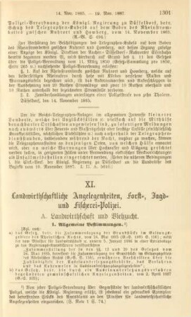 XI. Landwirthschaftliche Angelegenheiten, Forst-, Jagd- und Fischerei-Polizei