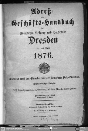 22.1876: Adreß- und Geschäfts-Handbuch der königlichen Residenz- und Hauptstadt Dresden