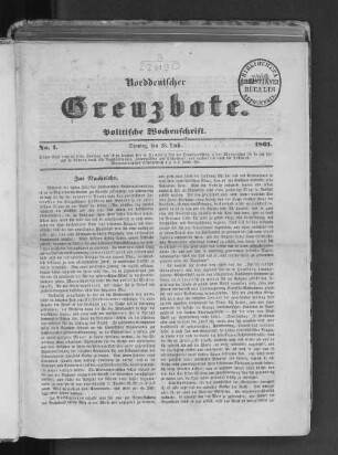No. 1. Sonntag, den 28. April. 1861
