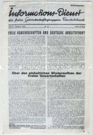 Exilschrift der deutschen Gewerkschaften für die illegale Verbreitung im nationalsozialistischen Deutschland