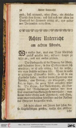 Achter Unterricht am achten Abende