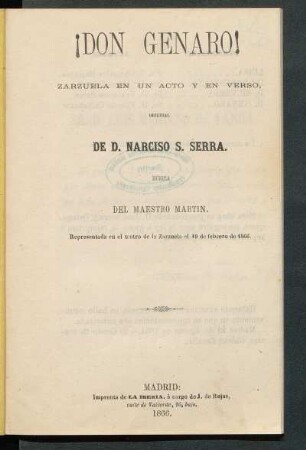 ¡Don Genaro! : zarzuela en un acto y en verso