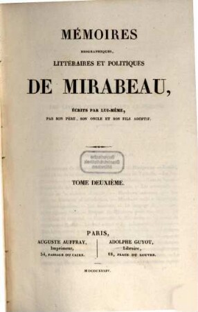 Mémoires biographiques, littéraires et politiques de Mirabeau, 2