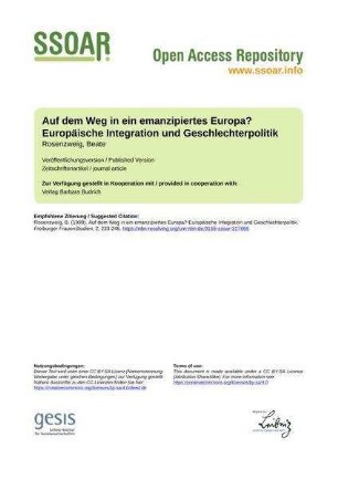 Auf dem Weg in ein emanzipiertes Europa? Europäische Integration und Geschlechterpolitik
