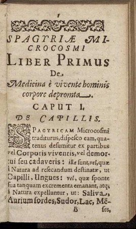 Liber Primus De Medicina è vivente hominis corpore depromata.
