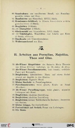 Arbeiten aus Porzellan, Majolika, Thon und Glas (Nr. 72-153)