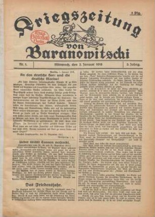 3.1918: Kriegszeitung von Baranowitschi