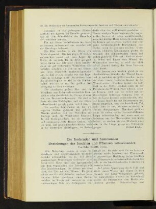 Die fördernden und hemmenden Beziehungen der Insekten und Pflanzen untereinander.