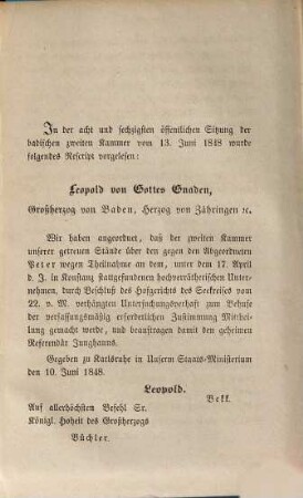 Denkschrift der Stadtgemeinde Konstanz : die am 17. April 1848 stattgehabte Entsetzung der Mitglieder der Großherzoglichen Seekreis-Regierung, und Einsetzung des Regierungs-Direktors Peter zum "Statthalter" betreffend