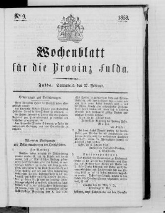 Nr. 9, Ausgabe vom 27. Februar 1858