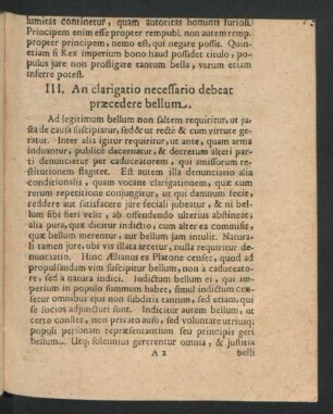 III. An clarigatio necessario debeat praecedere bellum.