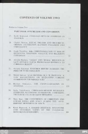 Contents Of Volume Two