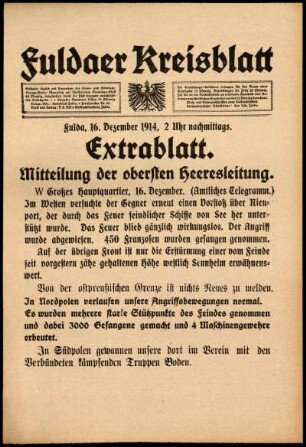Zweite Ausgabe vom Mittwoch, den 16. Dezember 1914.