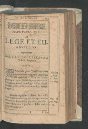 Disputatio XIII. De Lege Et Evangelio. Respondente Bartholdo Krakevitz.