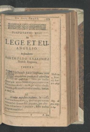 Disputatio XIII. De Lege Et Evangelio. Respondente Bartholdo Krakevitz.