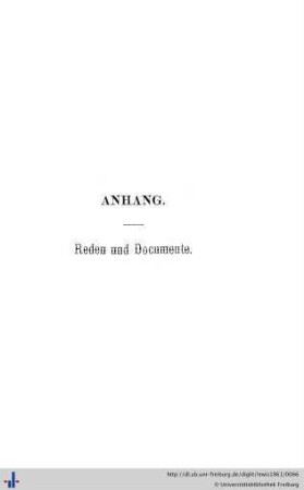 Anhang. Reden und Documente