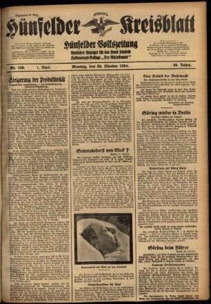 Erste Ausgabe vom Montag, den 22. Oktober 1934.
