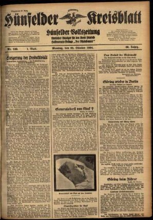 Erste Ausgabe vom Montag, den 22. Oktober 1934.