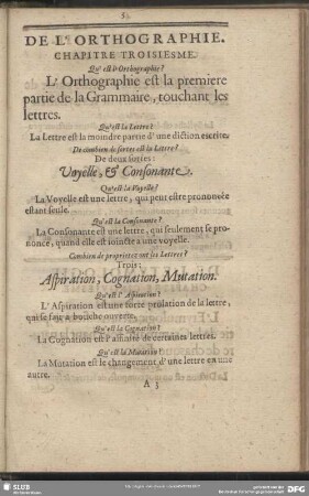 De L´ Orthographie. Chapitre Troisiesme
