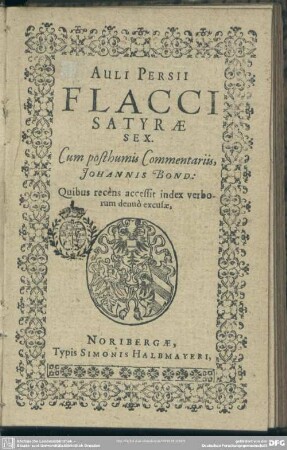 Auli Persii Flacci Satyrae sex