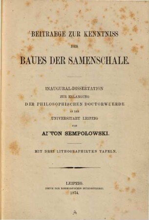 Beitraege zur Kenntniss des Baues der Samenschale : Inaugural-Dissertation