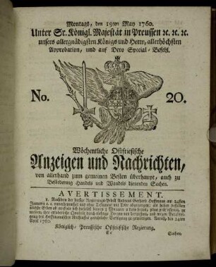 No. 20. Montags, den 19ten May 1760.