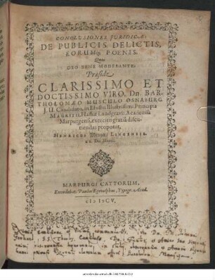 Conclusiones Iuridicae: De Publicis Delictis Eorumq[ue] Poenis