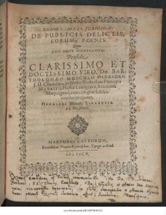 Conclusiones Iuridicae: De Publicis Delictis Eorumq[ue] Poenis