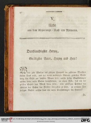 V. Rede von dem Regierungs-Rath von Normann