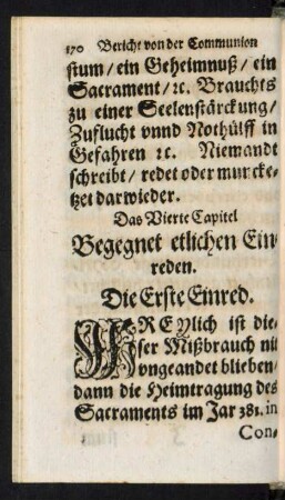 Das Vierte Capitel Begegnet etlichen Einreden.