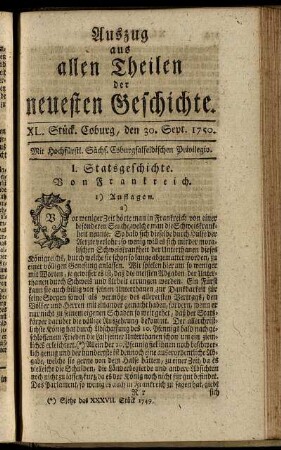 XL. Stück. Coburg, den 30. Sept. 1750.