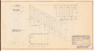 Reichsluftfahrtministerium, Berlin: Treppengeländer: Ansicht, Grundriss 1:10, Detail 1:1