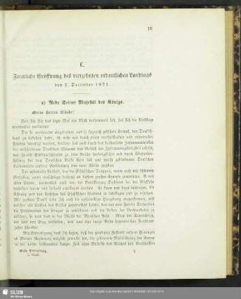 C. feierliche Eröffnung des vierzehnten ordentlichen Landtags den 2. December 1871