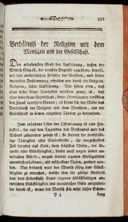 Verhältniß der Religion mit dem Menschen und der Gesellschaft.