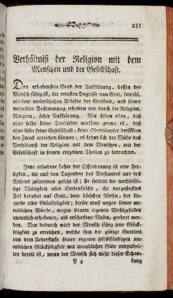 Verhältniß der Religion mit dem Menschen und der Gesellschaft.