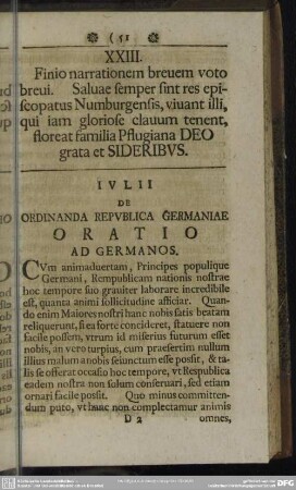 Iulii Oratio De Ordinanda Republica Germaniae Et Epistolae Curiosae