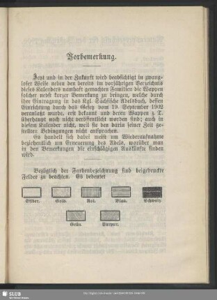 [Namensverzeichnis und Wappen von Adelsfamilien, welche durch ihre Ansässigkeit in Sachsen die Staatsangehörigkeit besitzen]